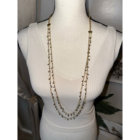 NWT NIB Talbots Long Double Layered Gold Tone Black White Beaded Necklace $59.50 - Picture 1 of 12